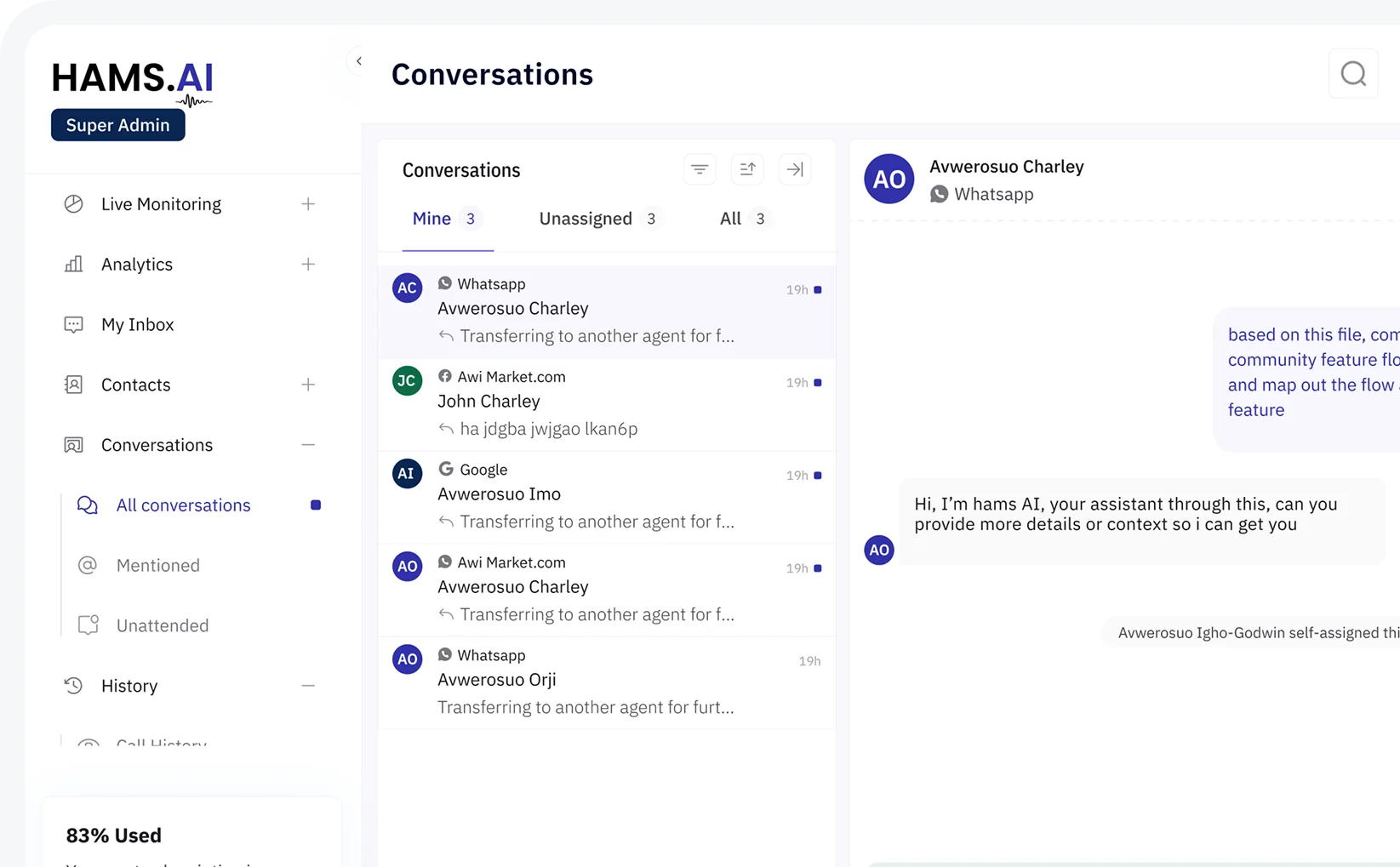 HAMS.AI live monitoring dashboard